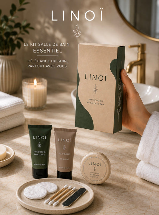Échantillon Kit Salle de Bain LINOÏ pour Airbnb & Hôtels – Précommande Livraison Octobre