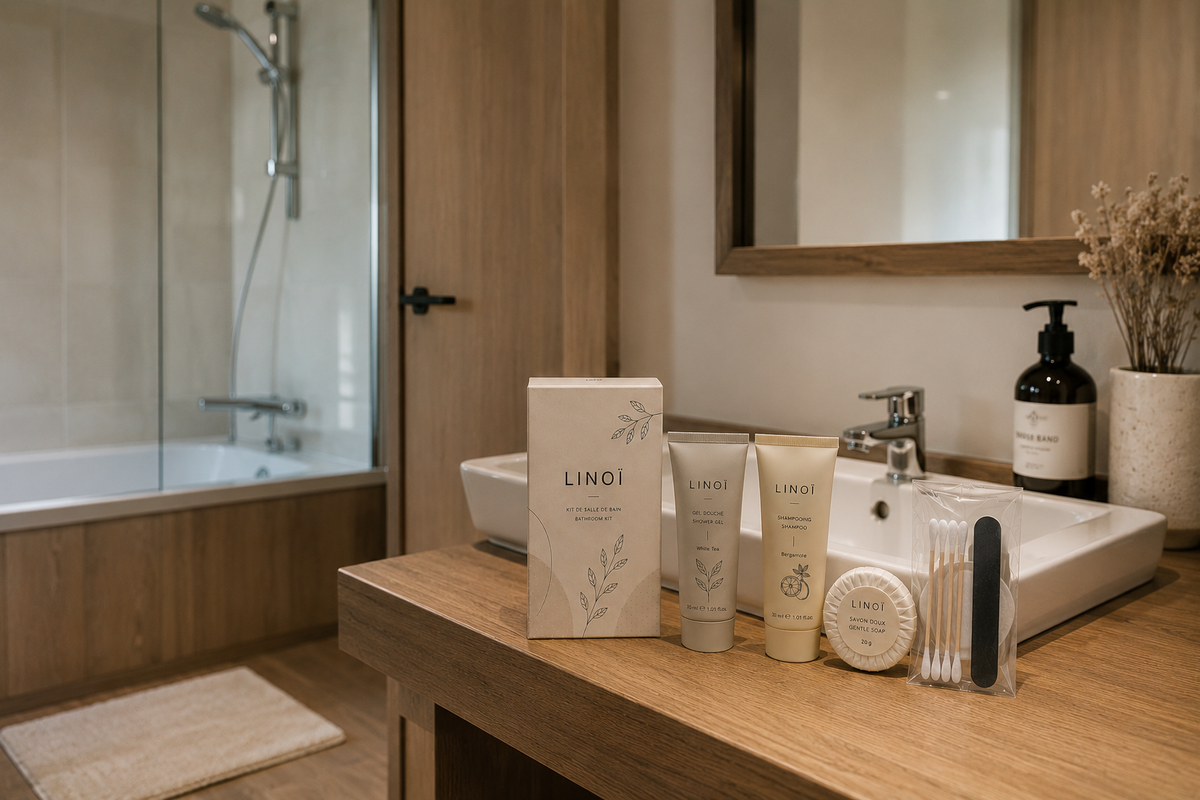 Échantillon Kit Salle de Bain LINOÏ pour Airbnb & Hôtels – Précommande Livraison Octobre