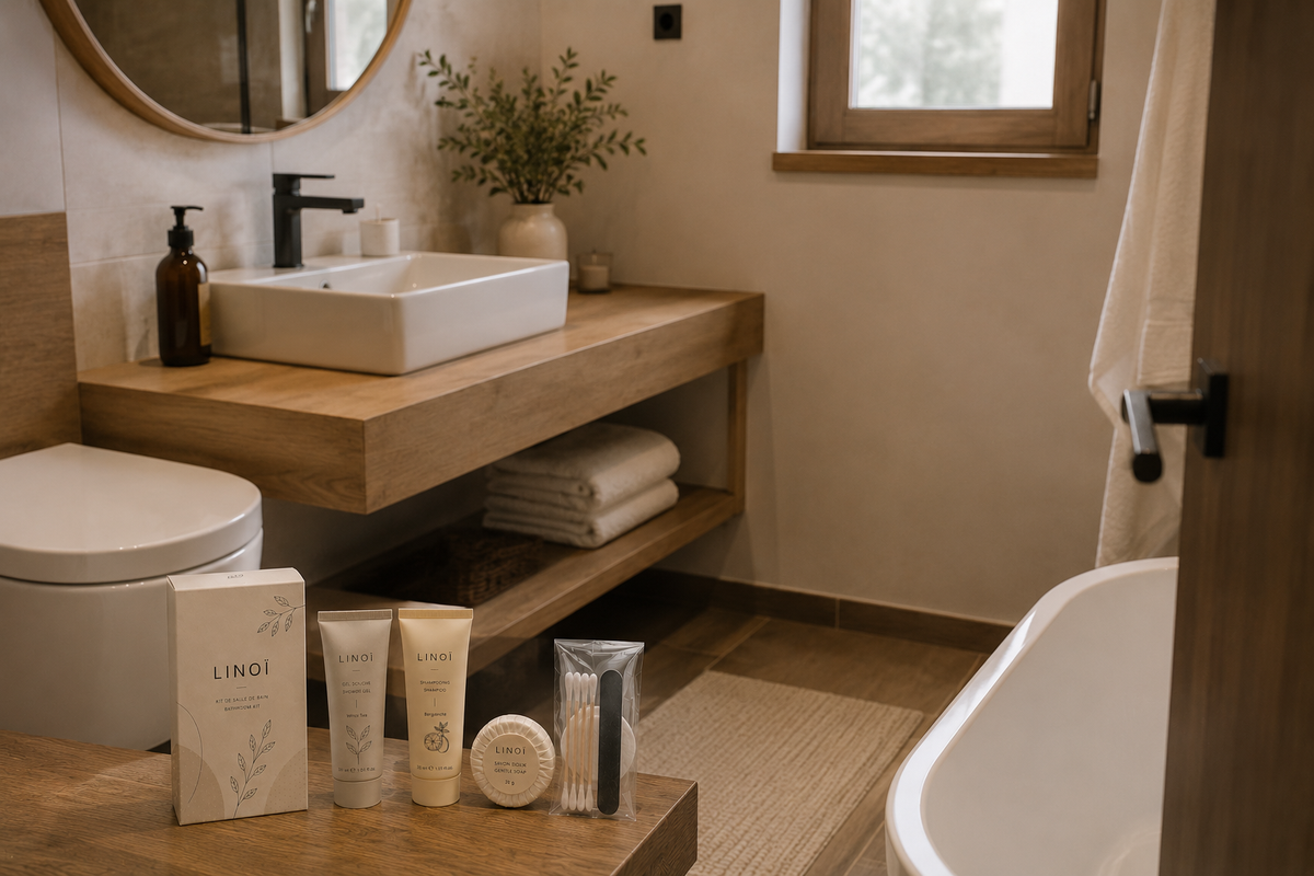 Échantillon Kit Salle de Bain LINOÏ pour Airbnb & Hôtels – Précommande Livraison Octobre